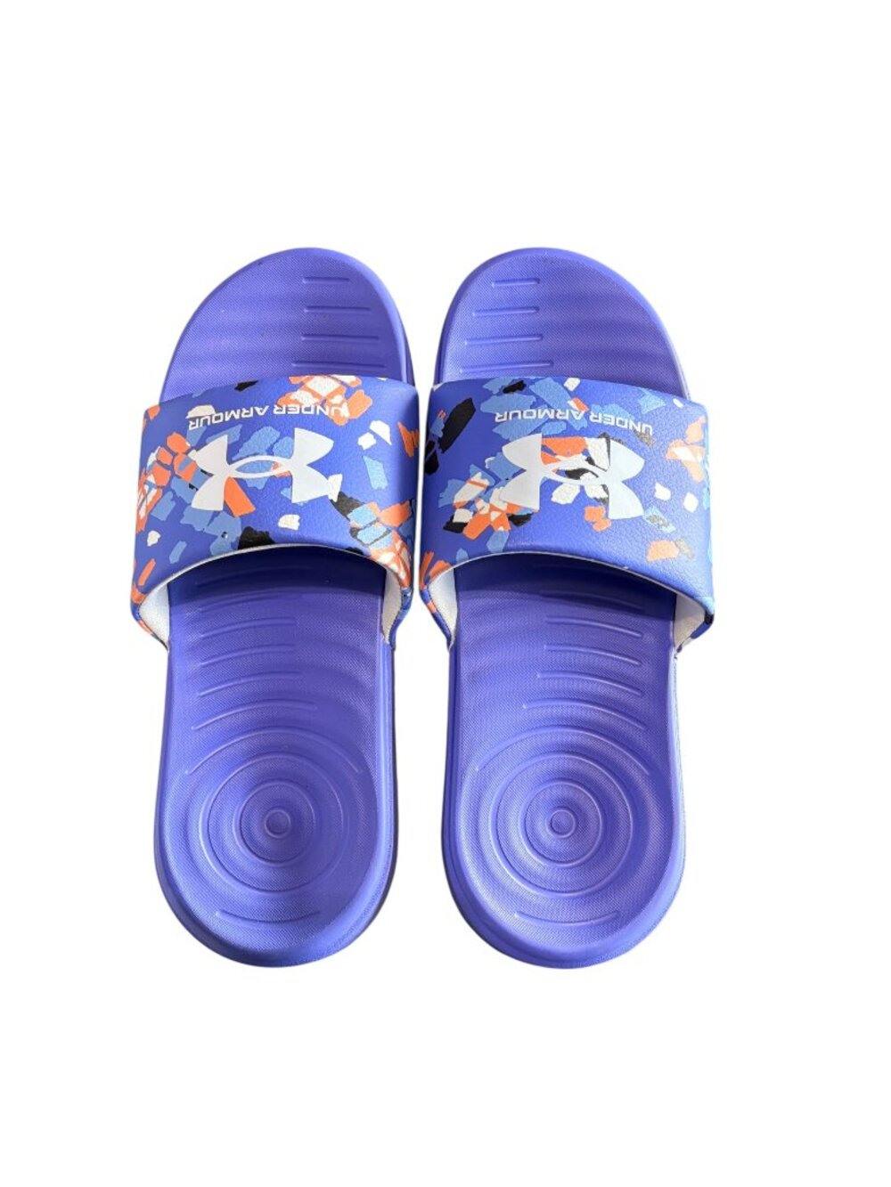 Under Armor Girls Ansa Fixed Strap Graphic Purple Slides USA Size 5Y